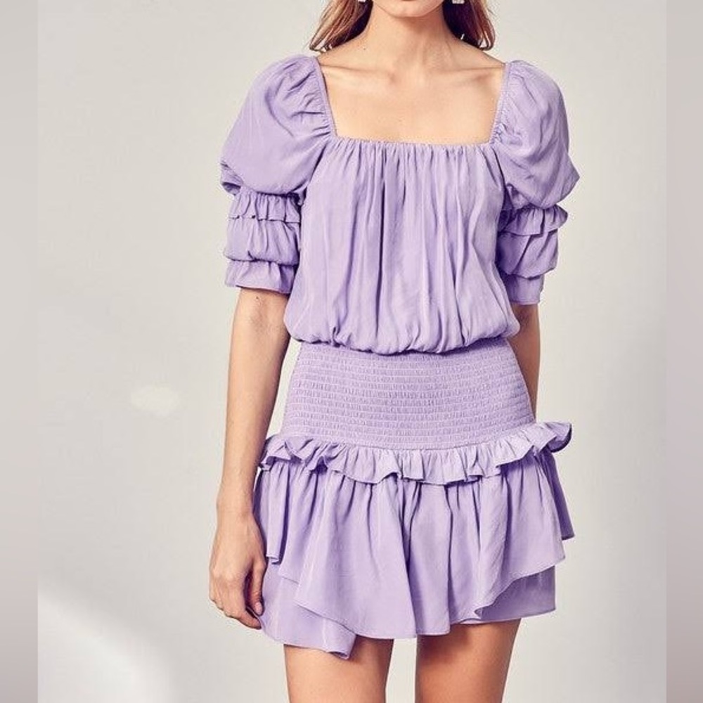DO+BE PUFF SLEEVE LAVENDER SMOCKED ROMPER